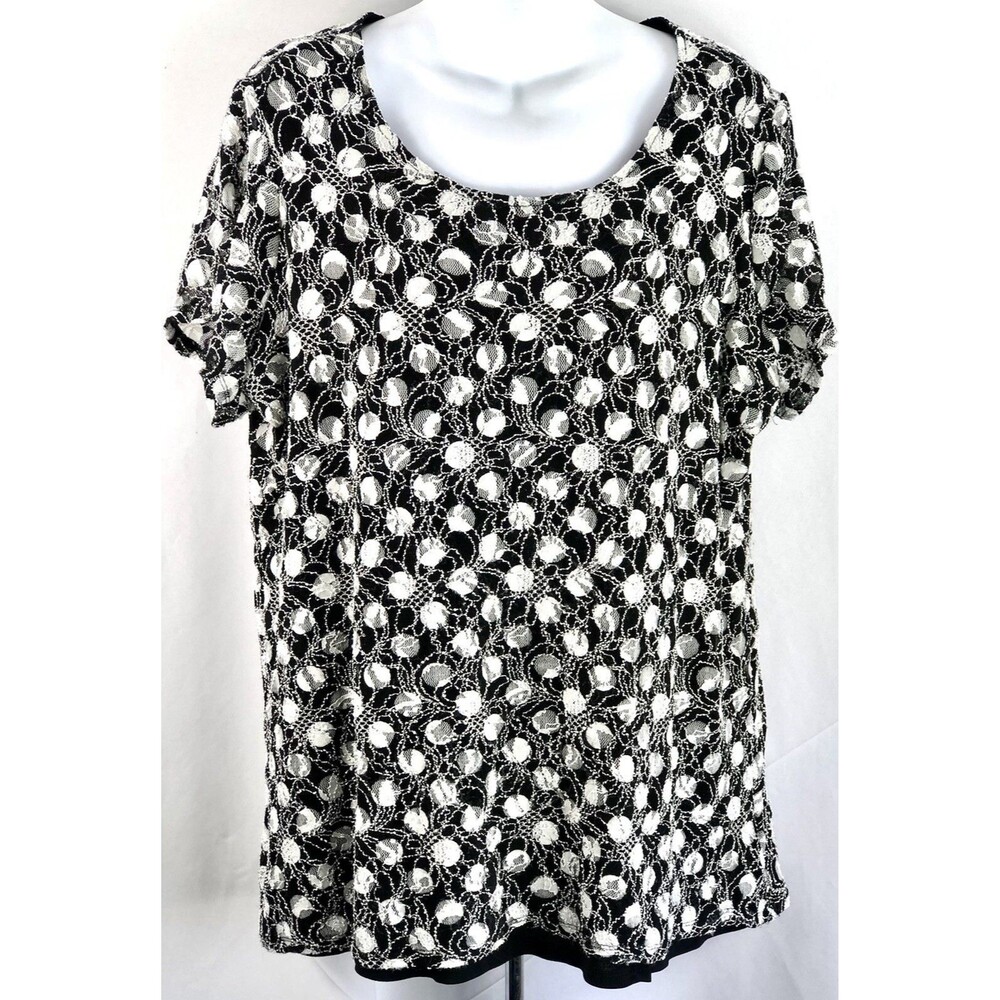 Susan graver top Ix blk wht floral lace mesh overlay whimsigoth Fairy punk